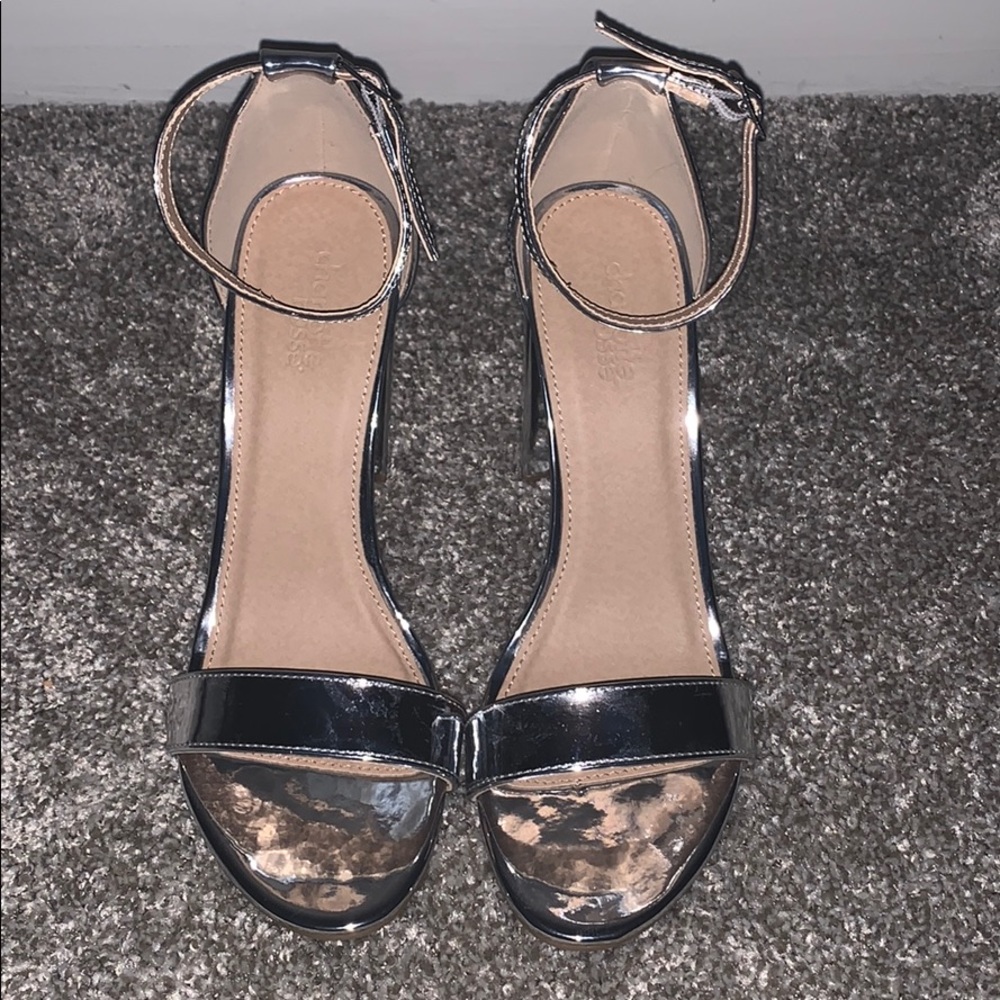 Metallic Block Open Toe Heels - Picture 2 of 3
